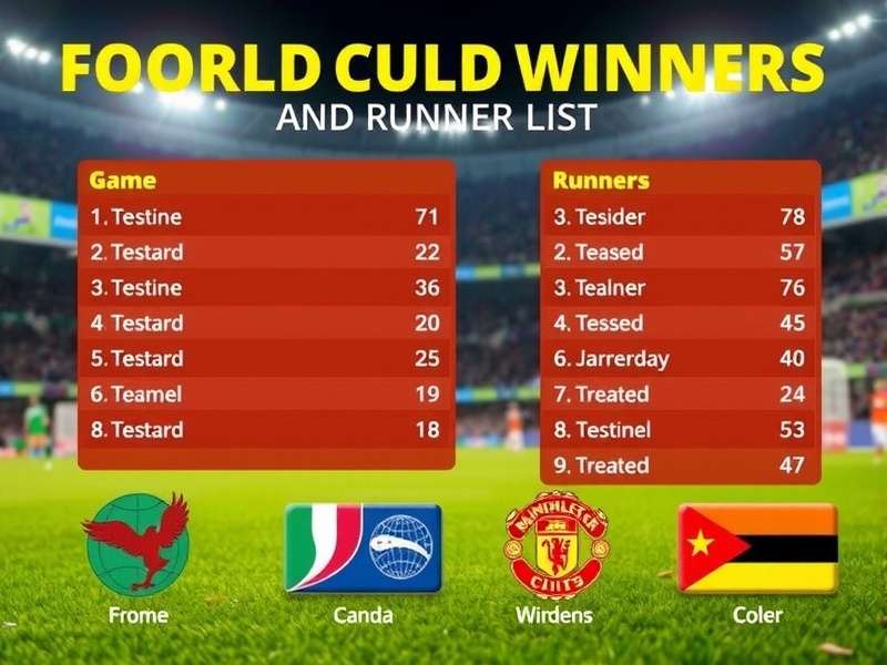 FIFA World Cup trophy surrounded by flags of winning nations