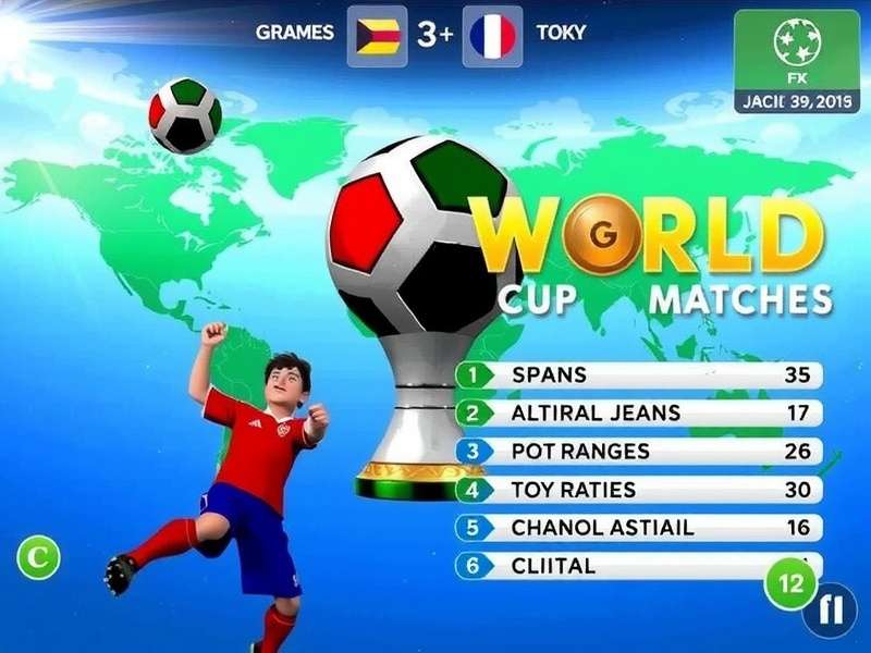 Dramatic moment during a FIFA World Cup match with players competing for the ball