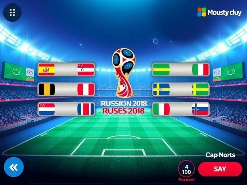 Football World Cup Draw ceremony with FIFA World Cup trophy and team flags