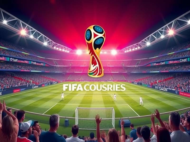 FIFA World Cup stadium packed with passionate fans waving flags and scarves