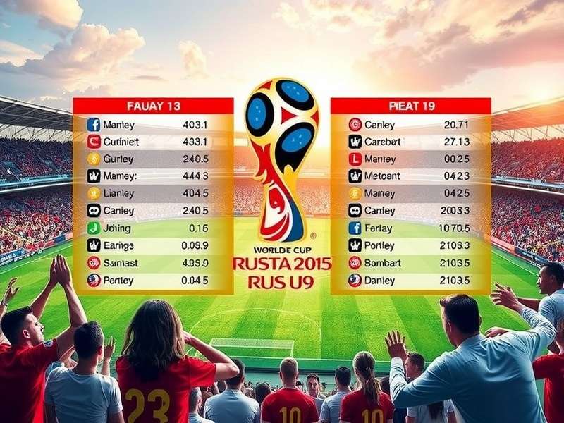 Football World Cup trophy and stadium atmosphere during a draw ceremony