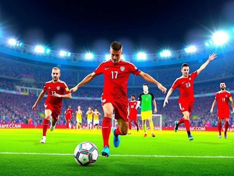 Football World Cup 2026 stadium concept with flags of USA, Canada and Mexico